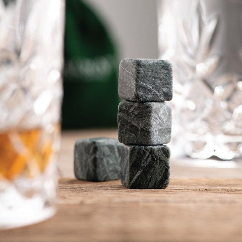 Ireland Galway Ice Wine Stone/ Eco-friendly Ice Cubes 4 Packs Green Marble with Velvet Bag - Bar Glasses & Drinkware - Stone Green