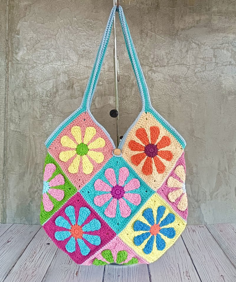 Granny Square flowers woven bag - 手提包/手提袋 - 棉．麻 