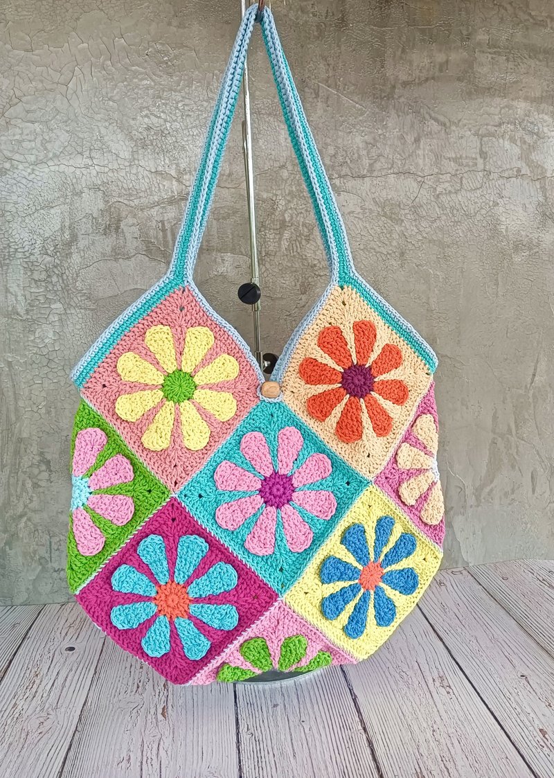 Granny Square flowers woven bag - 手提包/手提袋 - 棉．麻 