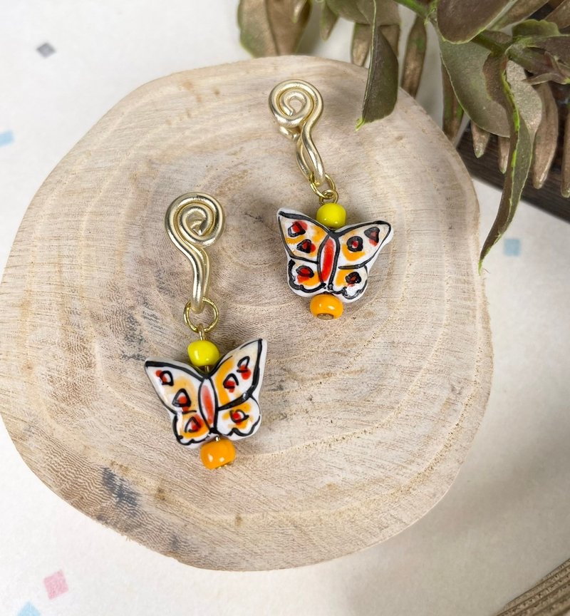 Butterfly in Memories Painless Clip-On/Orange - Earrings & Clip-ons - Other Metals 