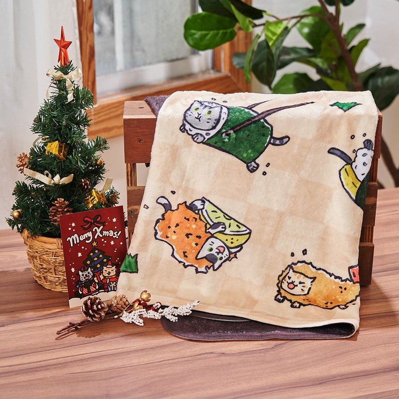 Cat の Japanese material air-conditioning blanket [HitoCat 吉豆猫] New Year gift Valentine's Day warming props - ผ้าห่ม - ผ้าฝ้าย/ผ้าลินิน สีเหลือง