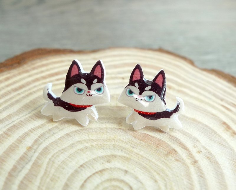 Misssheep- [bring me home - dog series] white eyebrow dog earrings (ear needle / transparent transparent ear clip) [a pair] - Earrings & Clip-ons - Plastic 