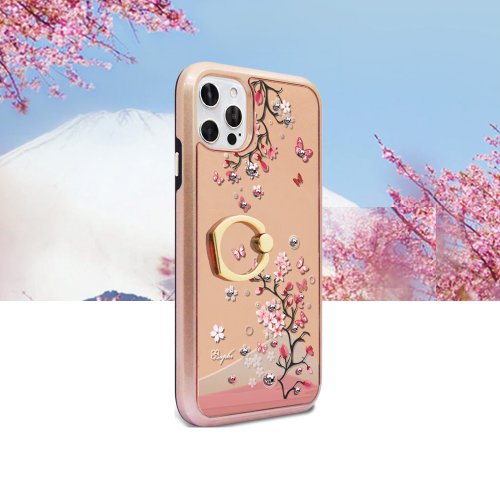 apbs 雅品仕 水晶彩鑽手機殼 iPhone 12 全系列水晶彩鑽全包鏡面指環扣雙料手機殼-日本櫻