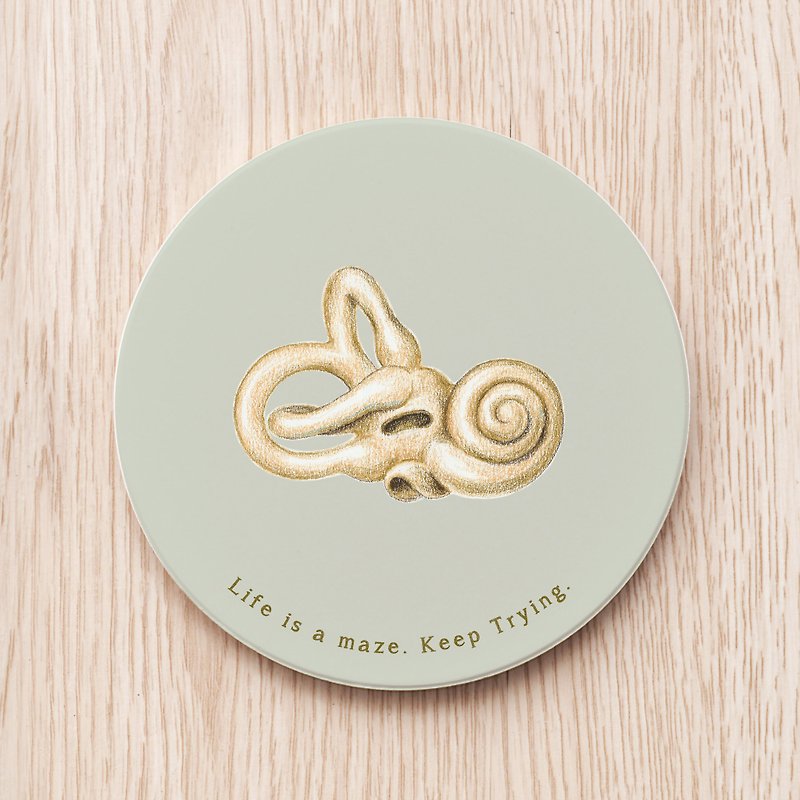Cochlear Custom Ceramic Coaster/Medical Vestibular Semicircular Canal Inner Ear Bioscience Gift - Coasters - Porcelain Green