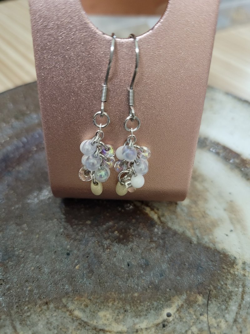 Beaded earrings-water drop string - Earrings & Clip-ons - Other Materials Silver