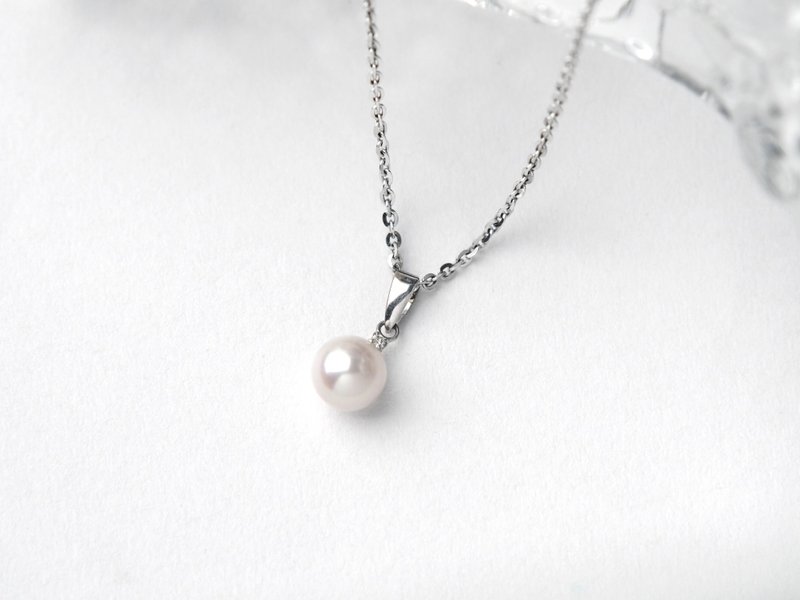 Rising Sun | Japanese Akoya Pearls / Real Diamonds / 14K Gold | Natural Pearl Necklace - Necklaces - Pearl White