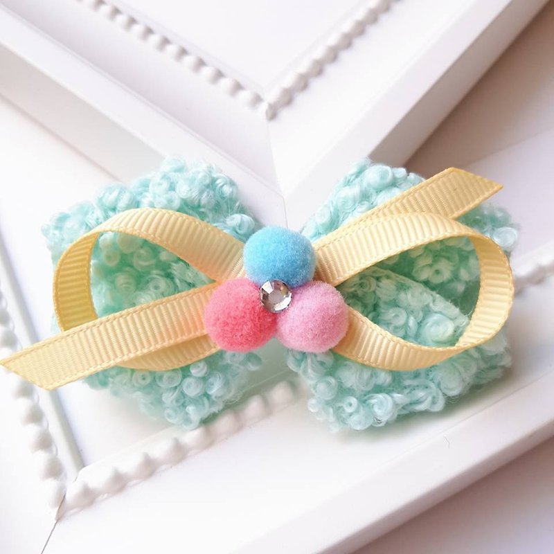 Terry Circle + Small Round Bow Hairpin / Green - Hair Accessories - Other Materials Green