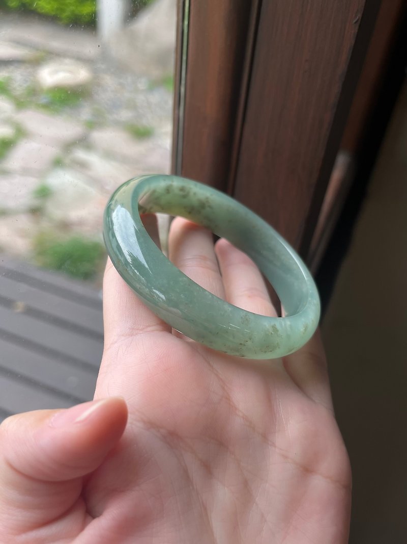 丨 Biteng丨 Waxy Seed Oil Green Jade Bracelet Ring 59 Burmese Jade A Goods - Bracelets - Jade Green