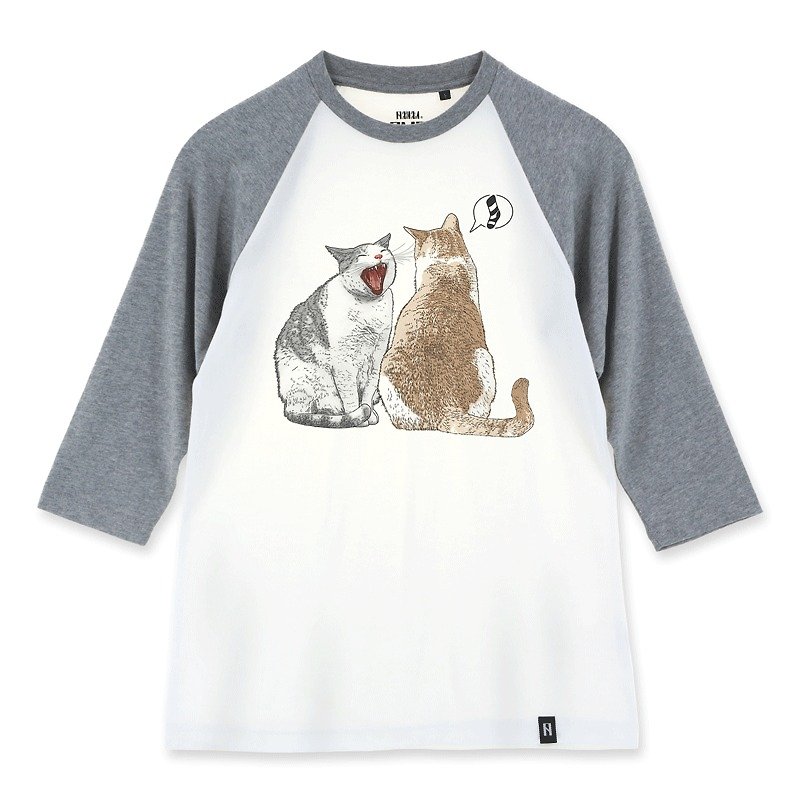 AMO®Original canned cotton adult 3/4 Raglan T-Shirt /AKE/The cat smell salted fish from friend’s mouth - Women's T-Shirts - Cotton & Hemp 