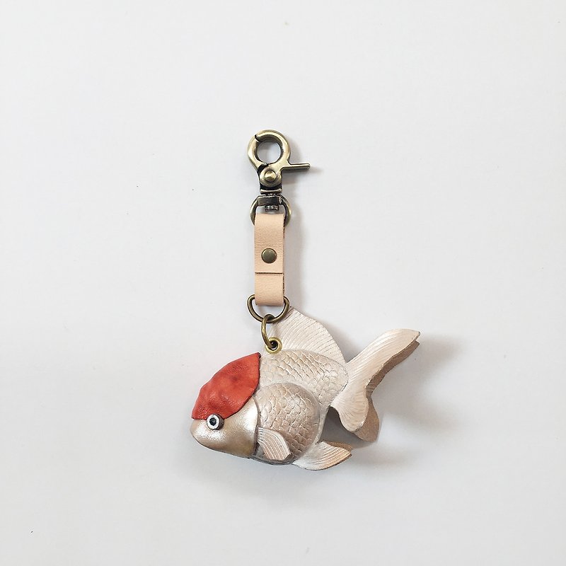 原創動物系列 頭瘤蘭壽金魚 額頭紅 丹頂(可來圖訂製) 全立體吊飾 - 吊飾 - 真皮 多色