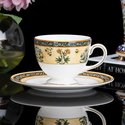 擎上閣裝飾藝術 全新英國製Wedgwood india花卉細緻骨瓷咖啡杯盤 下午茶杯組