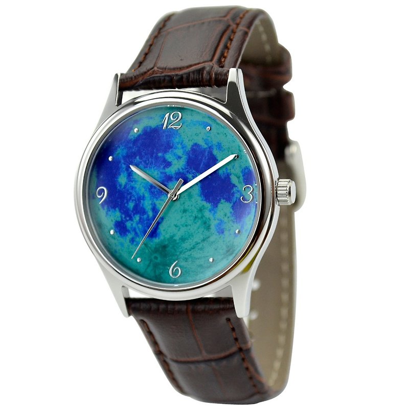 Moon Watch (Teal Blue)-Unisex-Free Shipping Worldwide - นาฬิกาผู้หญิง - โลหะ สีน้ำเงิน