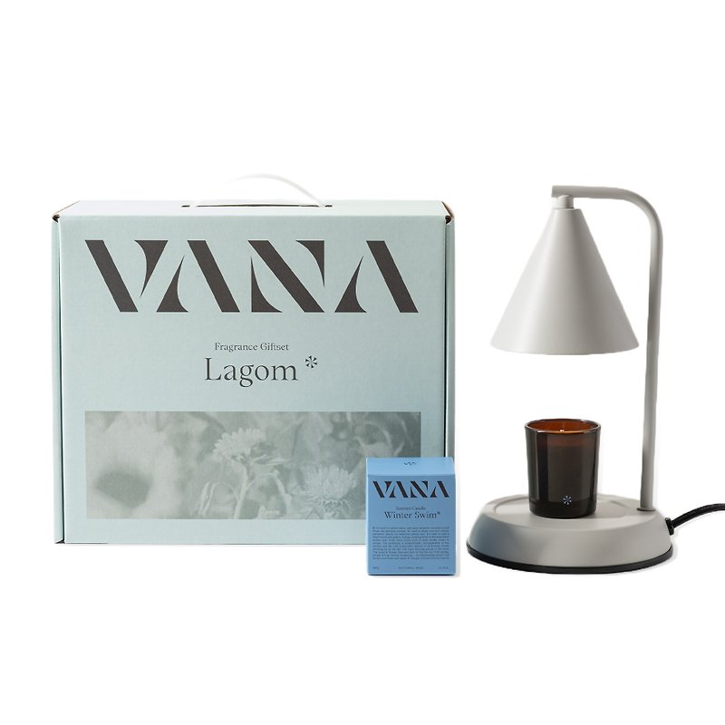 Lagom No.24 Geometric Metal Fragrance Warming Lamp Gift Box-Misty Gray White Melted Wax Lamp + Candle - Candles & Candle Holders - Wax Silver