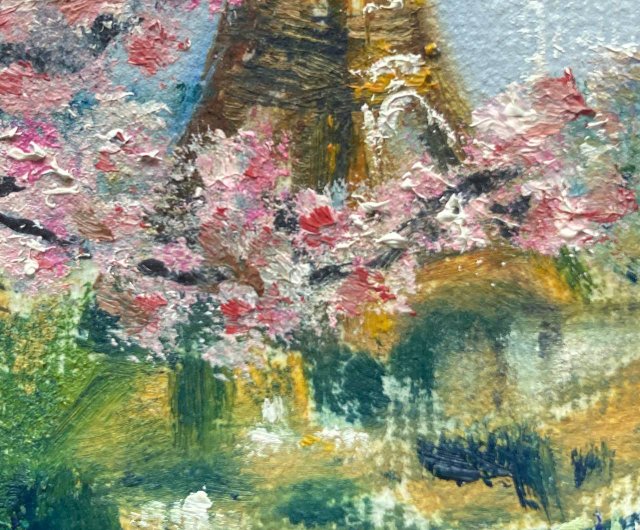 パリの春の小さな絵画、ミニキャンバスの油絵、エッフェル塔のアート 