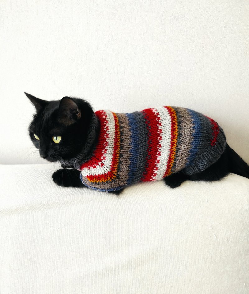 Striped sweater for cat sweater for pet Clothes for cat Cardigan for pets outfit - ชุดสัตว์เลี้ยง - ขนแกะ 