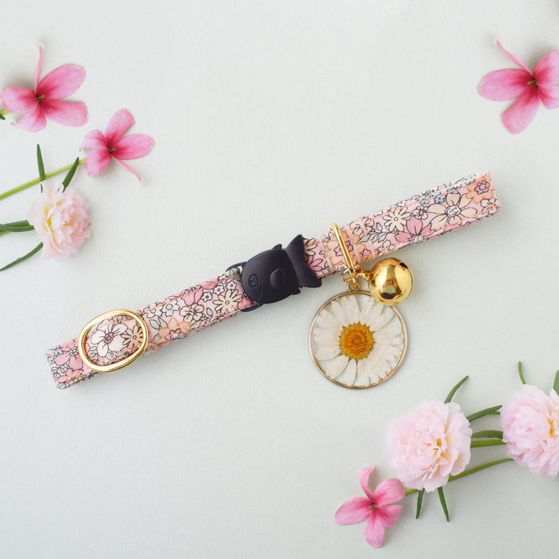 MINI MALA : Peachii - Peachii :  breakaway cat collar with resin flower charm - 項圈/牽繩 - 棉．麻 粉紅色