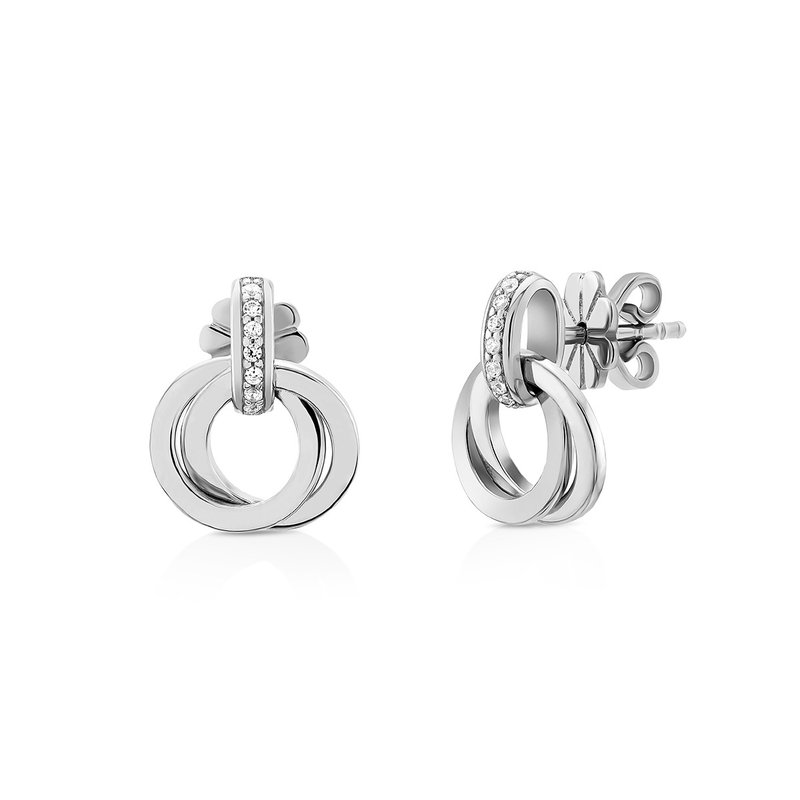 Yolin sterling silver earrings with zirconia gemstones - 耳環/耳夾/耳骨夾 - 純銀 銀色