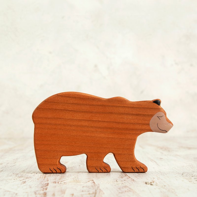 Wooden toy bear figurine Woodland animal toys - Kids' Toys - Eco-Friendly Materials Brown