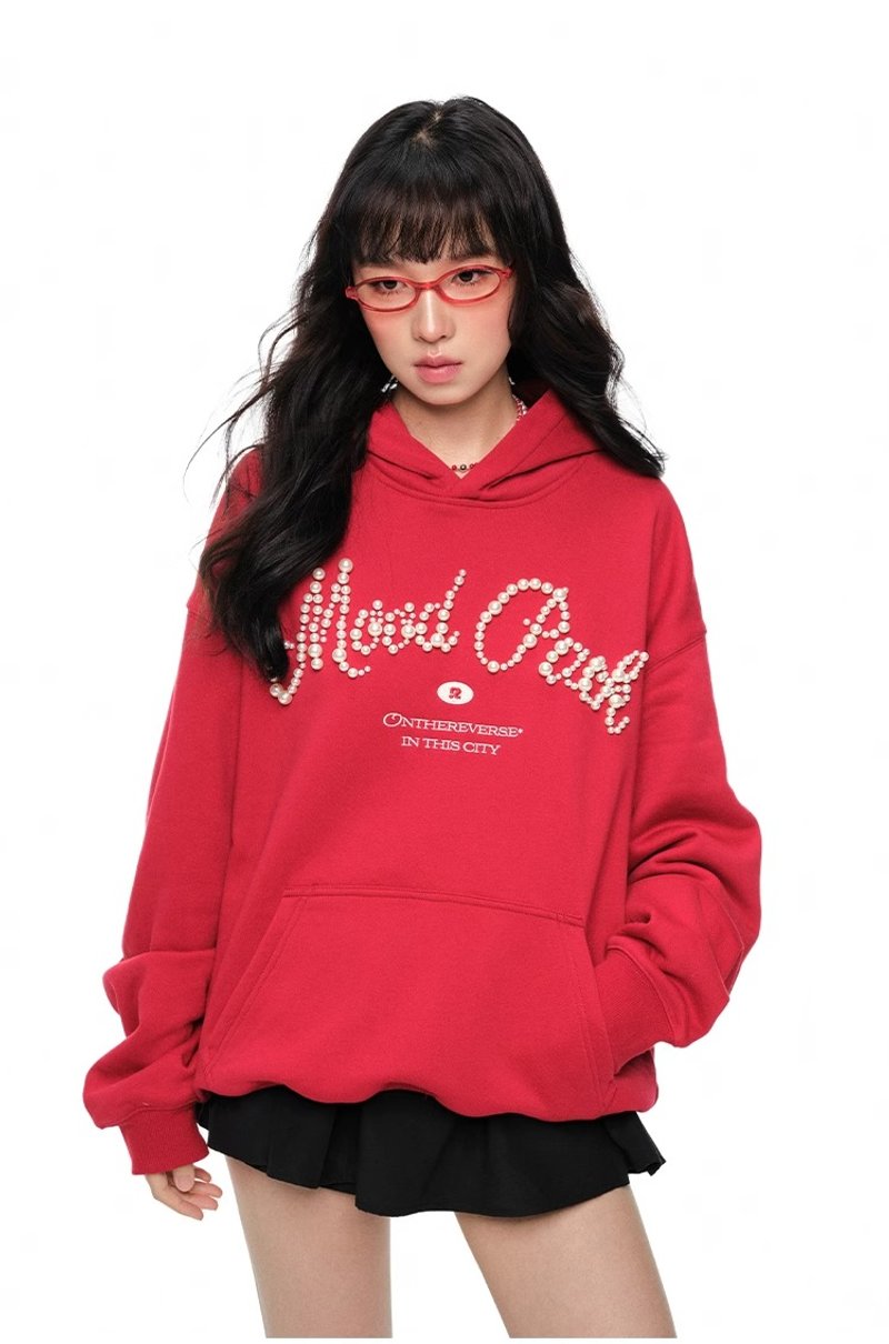 Women's pearl letter print sweatshirt - เสื้อฮู้ด - วัสดุอื่นๆ 