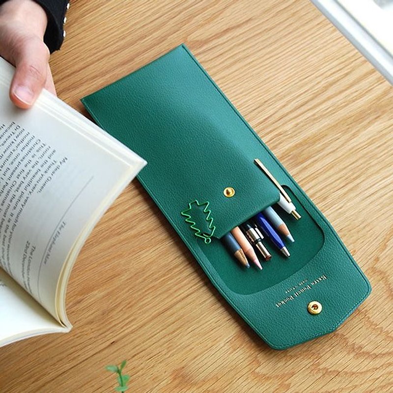 PLEPIC Precious leather buckle pencil case - Forest Green, PPC93549 - Pencil Cases - Genuine Leather Green