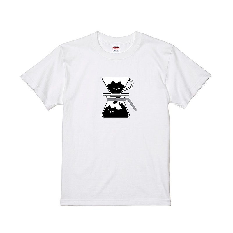 Coffee cat T-shirt - Pour over coffee - เสื้อฮู้ด - ผ้าฝ้าย/ผ้าลินิน สีดำ