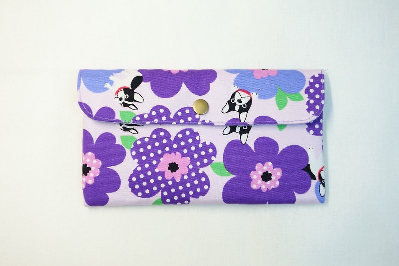 Play cloth handmade. French Bulldog (Purple) Red Bag Passbook Storage Bag - กระเป๋าสตางค์ - ผ้าฝ้าย/ผ้าลินิน สีม่วง
