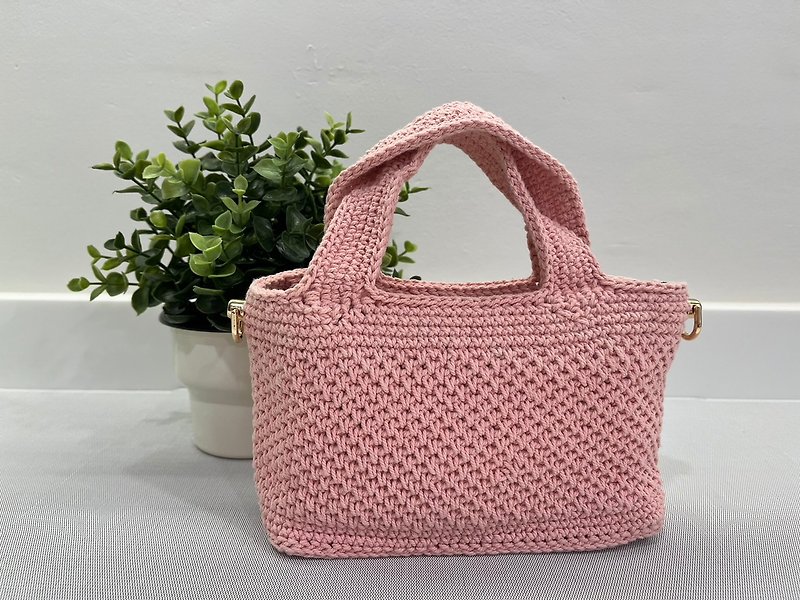 Blush Pink Mini Tote Bag, Crochet handicraft - Handbags & Totes - Cotton & Hemp Pink