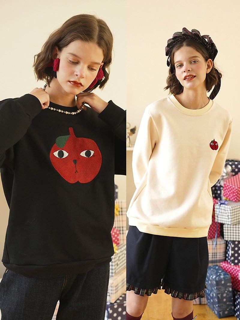 MintCheese independent design, funny girl, peace fruit apple embroidery, tide pl - เสื้อผู้หญิง - ผ้าฝ้าย/ผ้าลินิน ขาว