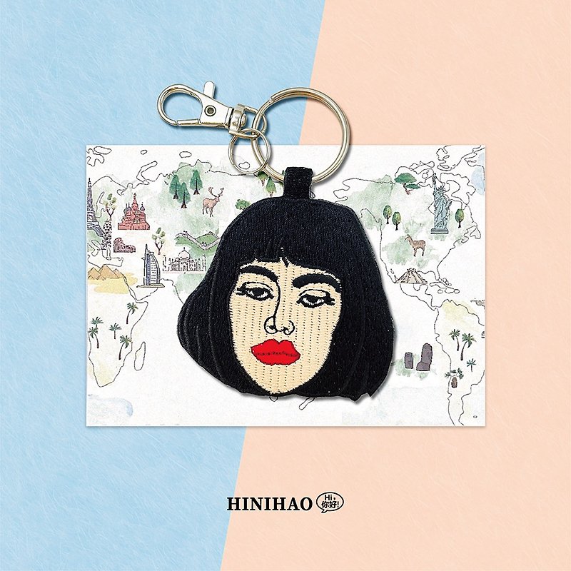 Double-sided embroidery key ring - big female supercilious - ที่ห้อยกุญแจ - งานปัก 