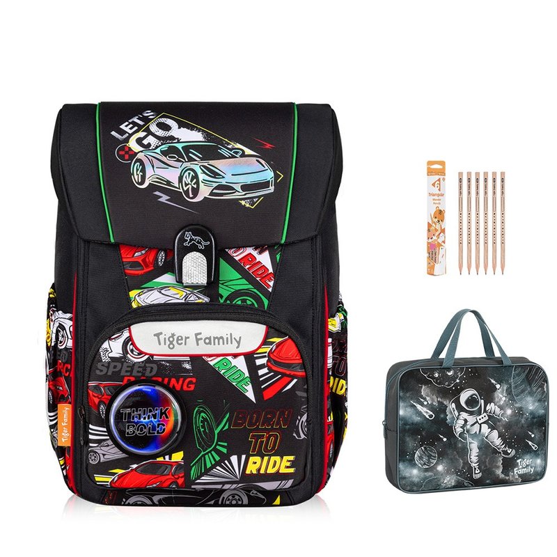 飛躍 超輕量護脊書包 Pro 2S -賽車風暴 | 中年級適用 - 後背包/背包/書包 - 防水材質 黑色