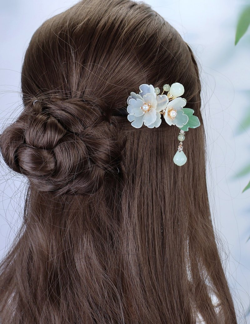 Lemon handmade hair accessories Xiuyu peony ebony hairpin (tassels are detachabl - เครื่องประดับผม - ไม้ สีเขียว