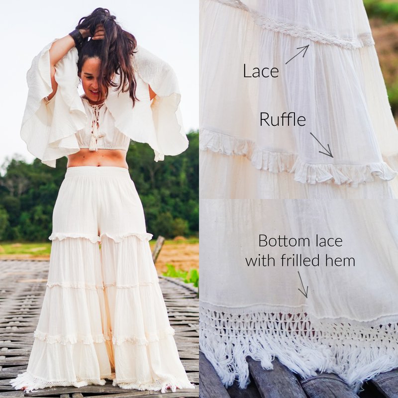 Wide Leg Pants, White Wide Leg Pants, White Loose Pants, Women Loose Pants - กางเกงขายาว - วัสดุอื่นๆ 