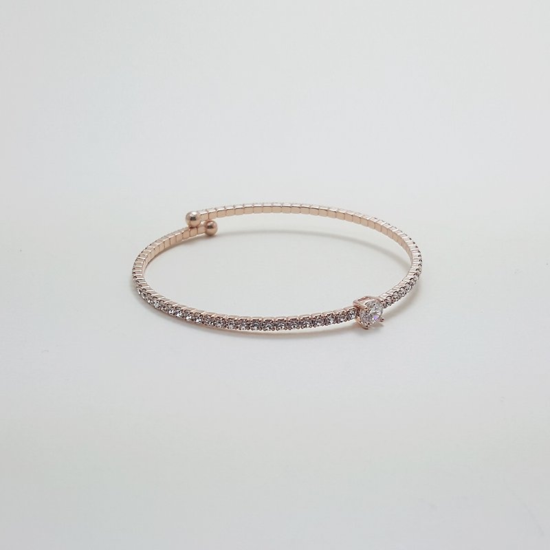 One Crystal point Rose Gold Single Line Flexible Bangle Bracelet - สร้อยข้อมือ - โรสโกลด์ สีทอง
