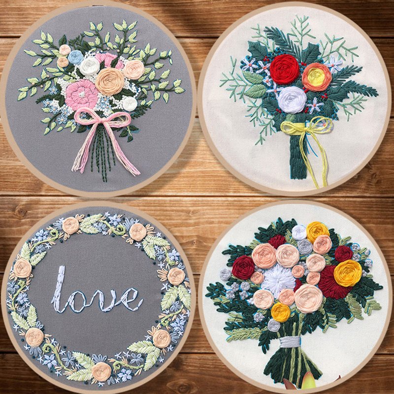 DIY Handmade Embroidery 3D Embroidery Beginner Creative DIY Flower Embroidery Ki - Knitting, Embroidery, Felted Wool & Sewing - Cotton & Hemp 