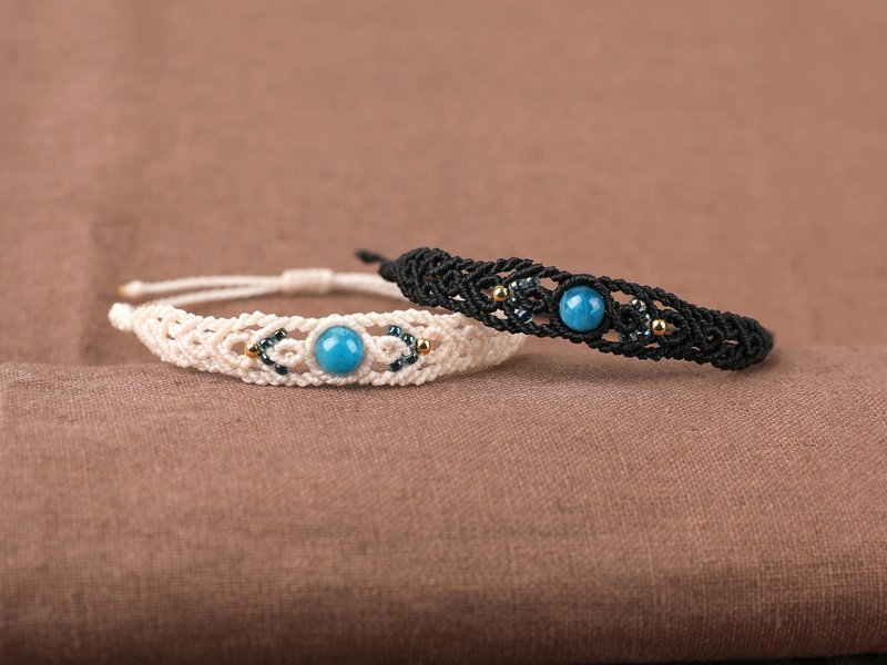 Apatite Natural Stone Gold Ball Surgical Macrame Knot Bracelet - 手鍊/手環 - 蠟 多色