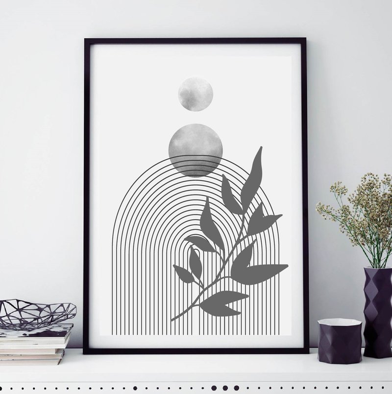 Abstract art, modern art, black and white, jpg file, minimalist, watercolor art - Posters - Other Materials Gray