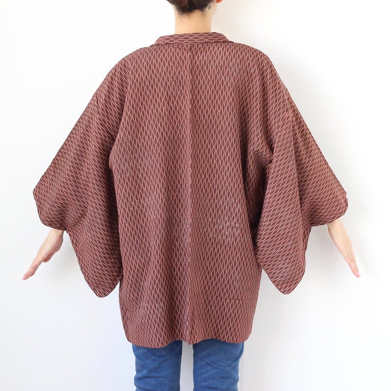 Japanese silk haori, kimono, kimono jacket, kimono robe, kimono, Japanese /3933 - ジャケット - シルク・絹 ブラウン