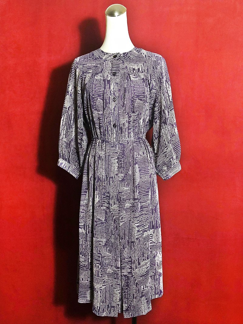 藕 purple stitching striped long-sleeved vintage dress / abroad brought back VINTAGE - One Piece Dresses - Polyester Purple