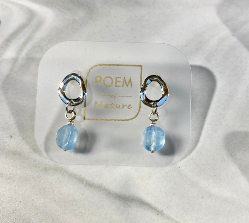 【聖誕飾品】海の漣漪耳環 海水藍寶原礦石 - 耳環/耳夾/耳骨夾 - 寶石 藍色