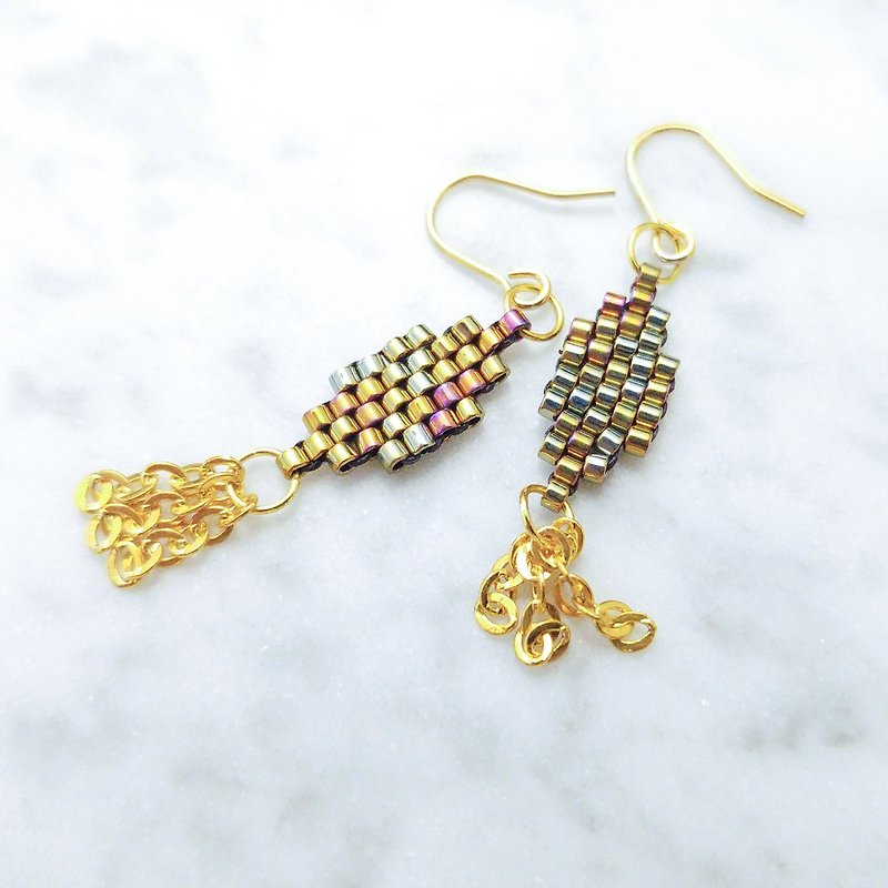 Gold Leaf Earrings, Gold Tassel Earrings, Bohemian Gold Earrings, Beaded Gold Earrings, Dangle Gold Earrings, Dainty Earrings, - Earrings & Clip-ons - Glass Gold