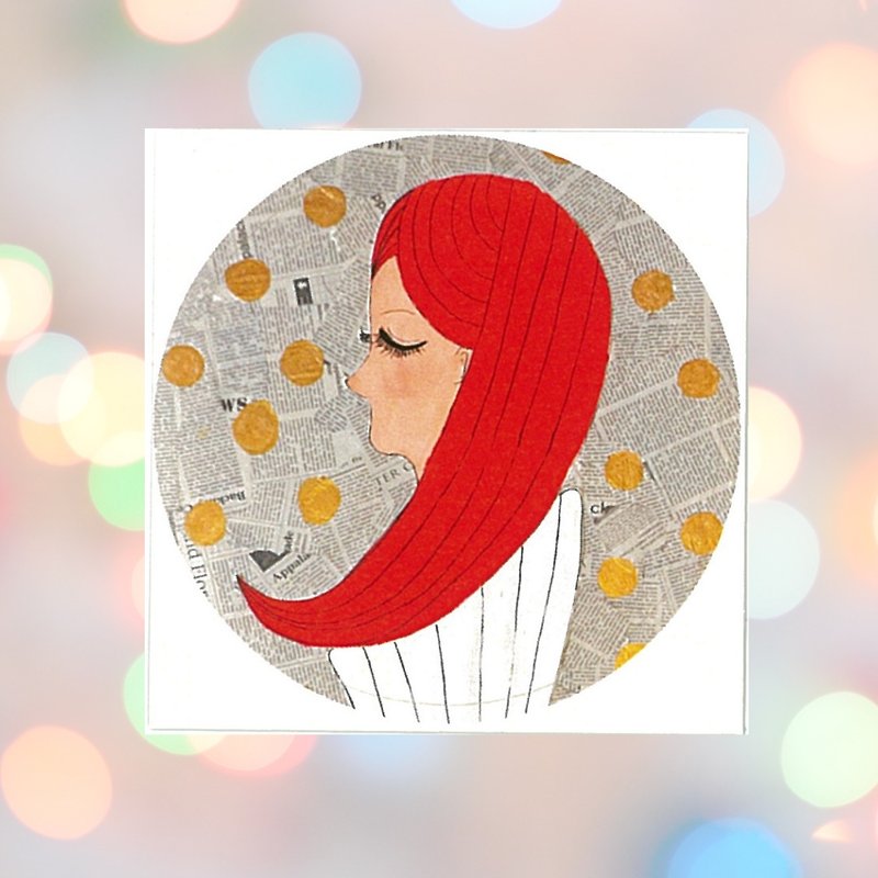 002. 艺术贴纸--戴蓝色贝雷帽的女孩 - 貼紙 - 紙 紅色