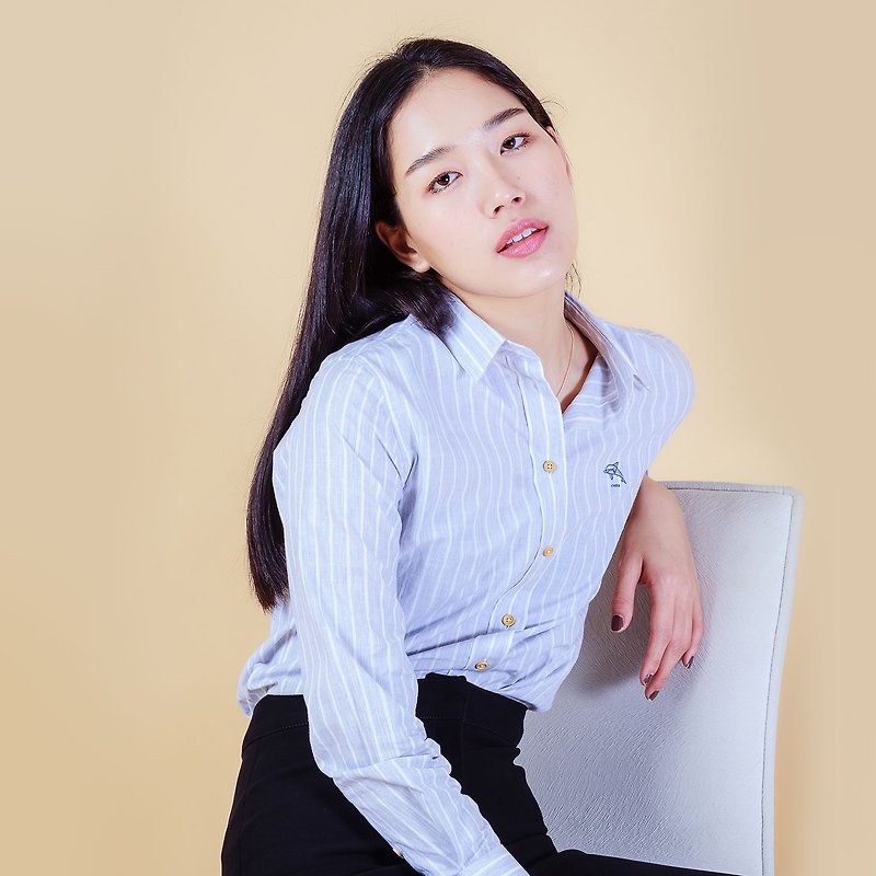 DOLPHIN // grey stripe // women long sleeves - Women's Shirts - Cotton & Hemp Gray