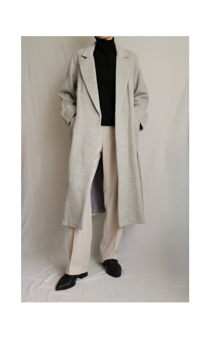 Snow White Gray 10% Peruvian Alpaca Wool Suit Collar Mid-Length Coat Sample Clearance S - Women's Casual & Functional Jackets - Wool 