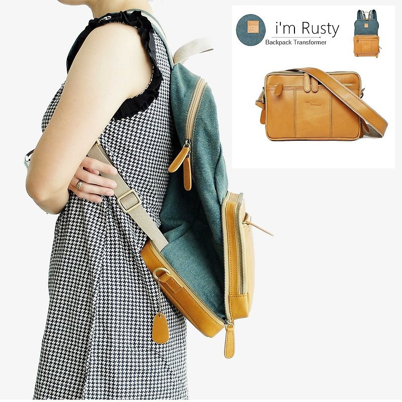 กระเป๋าเป้ แปลงร่างได้ Backpack Alternative Style Rusty Jean - กระเป๋าเป้สะพายหลัง - หนังแท้ 