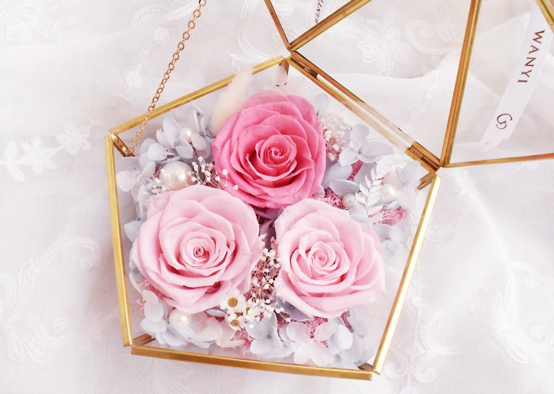 WANYI (powder) color sugar diamond glass big treasure box eternal flower / marriage proposal / rose / Valentine's Day / anniversary - ตกแต่งต้นไม้ - พืช/ดอกไม้ สึชมพู