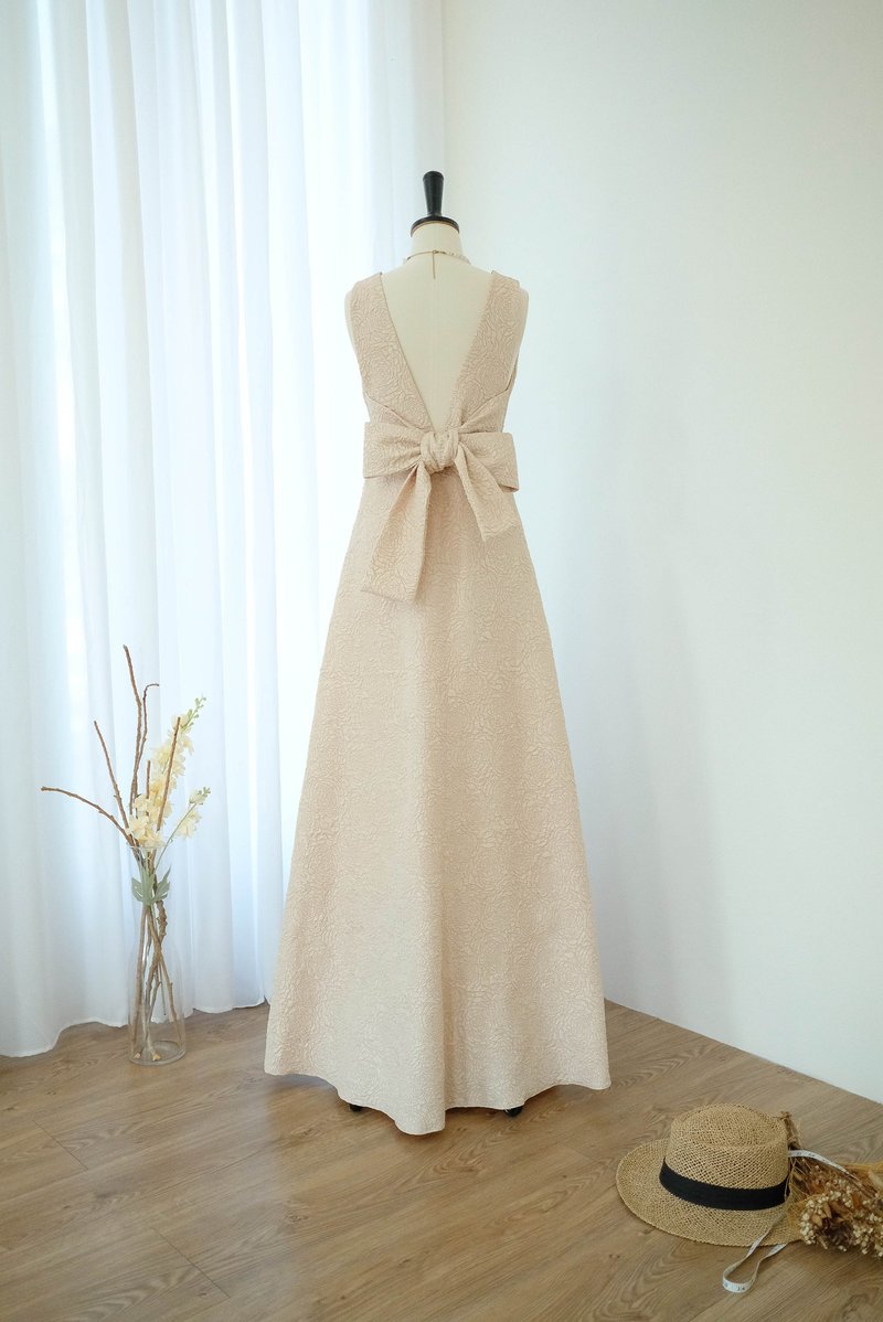 Creamy beige backless bridesmaid maxi dress prom party wedding cocktail dresses - 洋裝/連身裙 - 聚酯纖維 卡其色