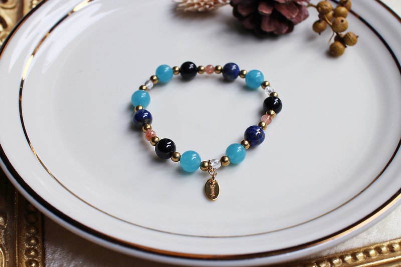 <Slow & Warm Natural Stone Series>C1140 Crystal Aquamarine Black Bracelet Bracelet - Bracelets - Gemstone 