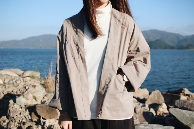 Homemade / wind jacket - light khaki - เสื้อแจ็คเก็ต - ผ้าฝ้าย/ผ้าลินิน สีกากี