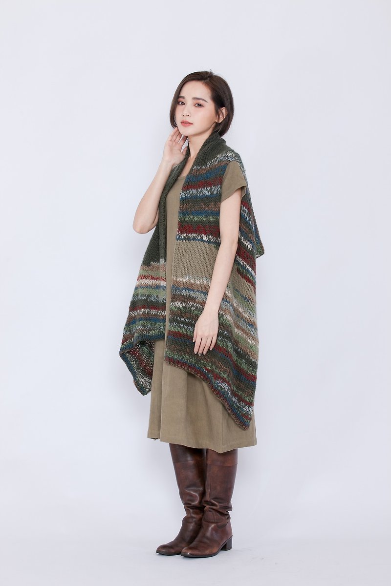 Wool hand-woven earth color scarf vest _ fair trade - Scarves - Wool Green