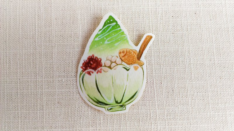 Matcha red bean shaved ice sticker - Stickers - Paper Green